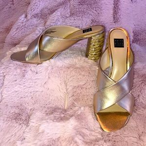 WHBM WINSLOW METALLIC ESPADRILLE HEELS